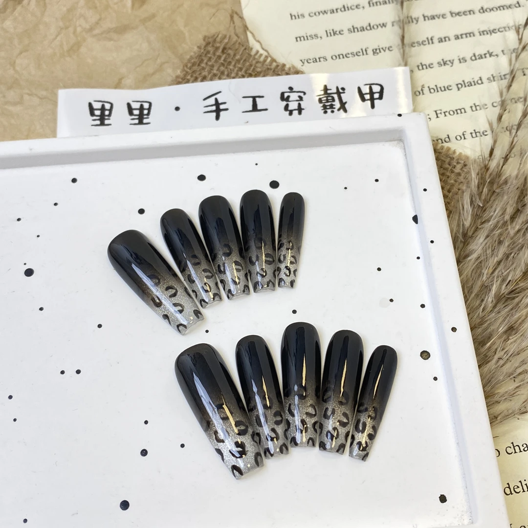【冰川】长梯手工穿戴甲新款高级黑色火焰美甲贴片成品显白可拆卸D