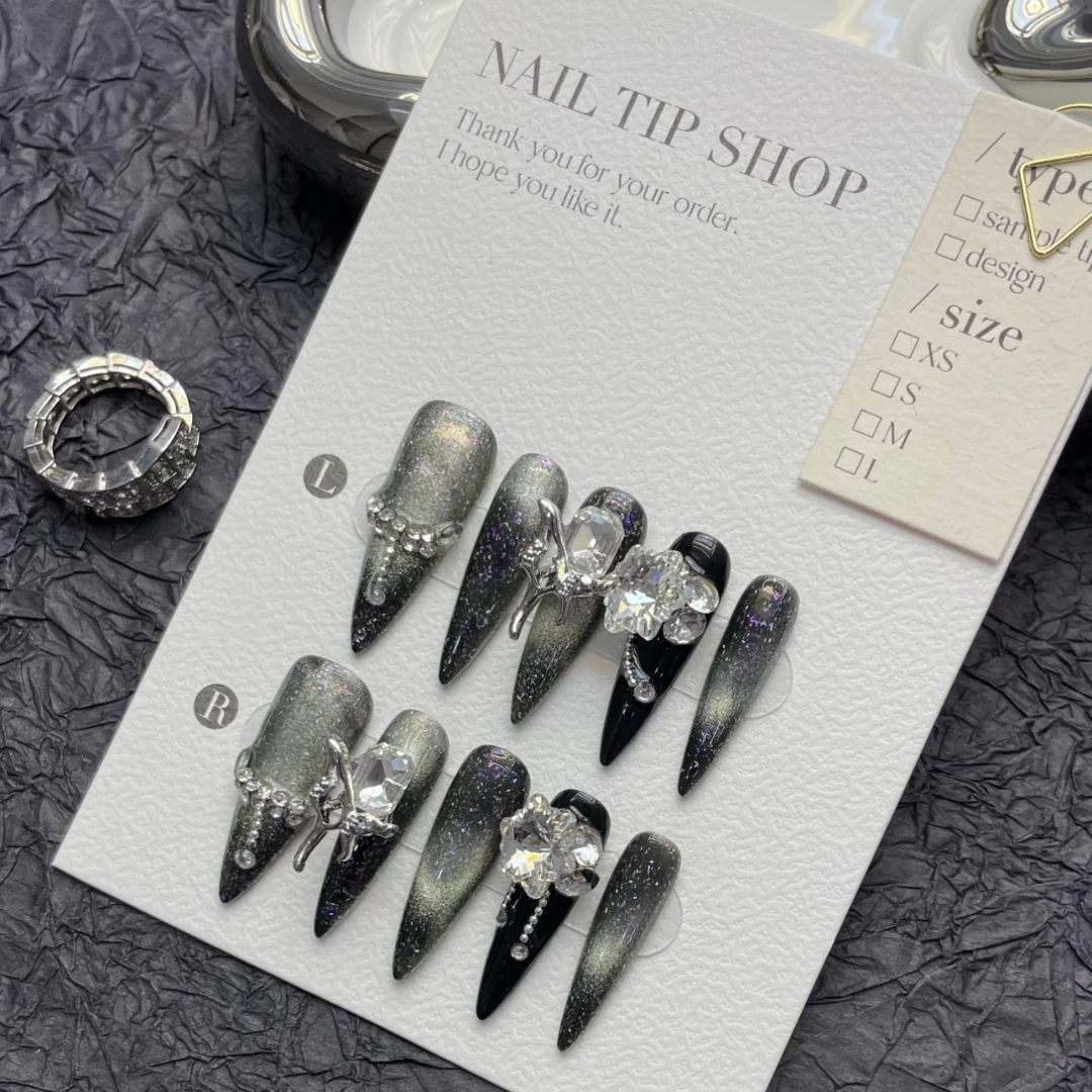 【教主】穿戴甲高端重工暗黑系魅雪长甲手工美甲秋冬新款Y