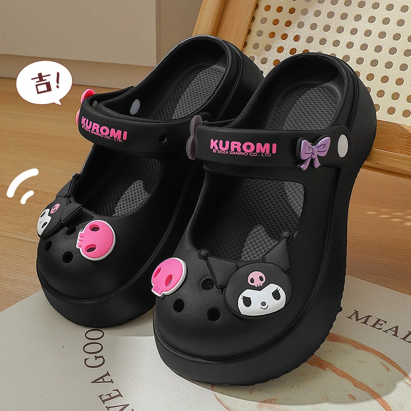 库洛米洞洞鞋女夏天2024新款包头厚底增高海边沙滩凉拖鞋学生外穿