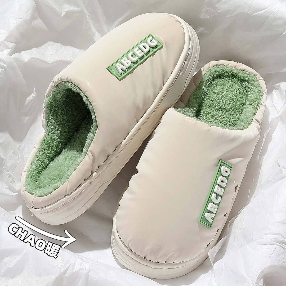 dmpd羽绒布女士棉拖鞋情侣秋冬季舒适轻便防滑保暖厚底月子拖鞋女