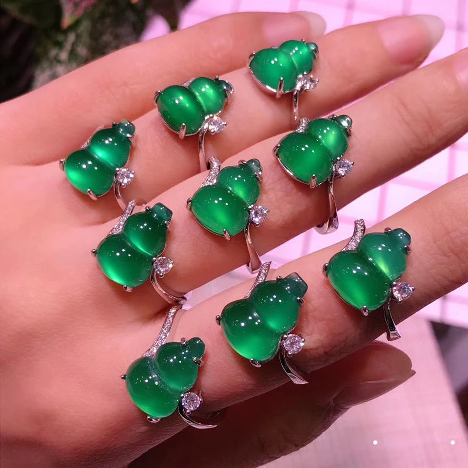 戒指女 玛瑙绿葫芦戒指 活口可调节正品玉髓戒指