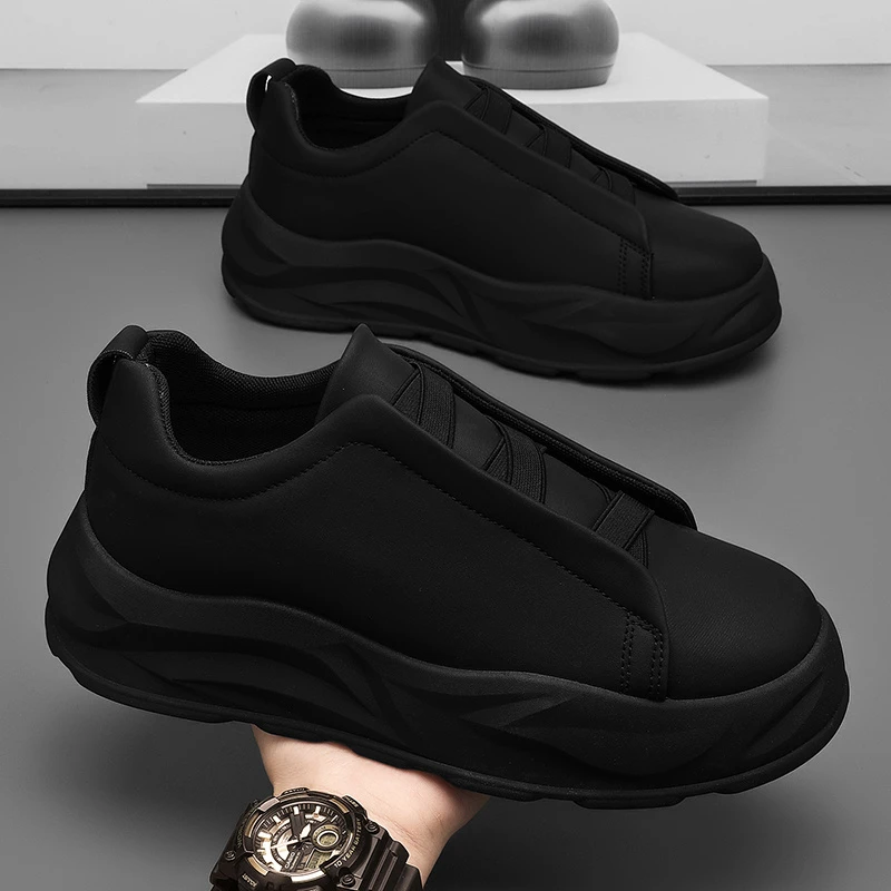 板鞋休闲鞋男2025秋季休闲上班懒人运动防滑厚底运动鞋男黑色潮鞋