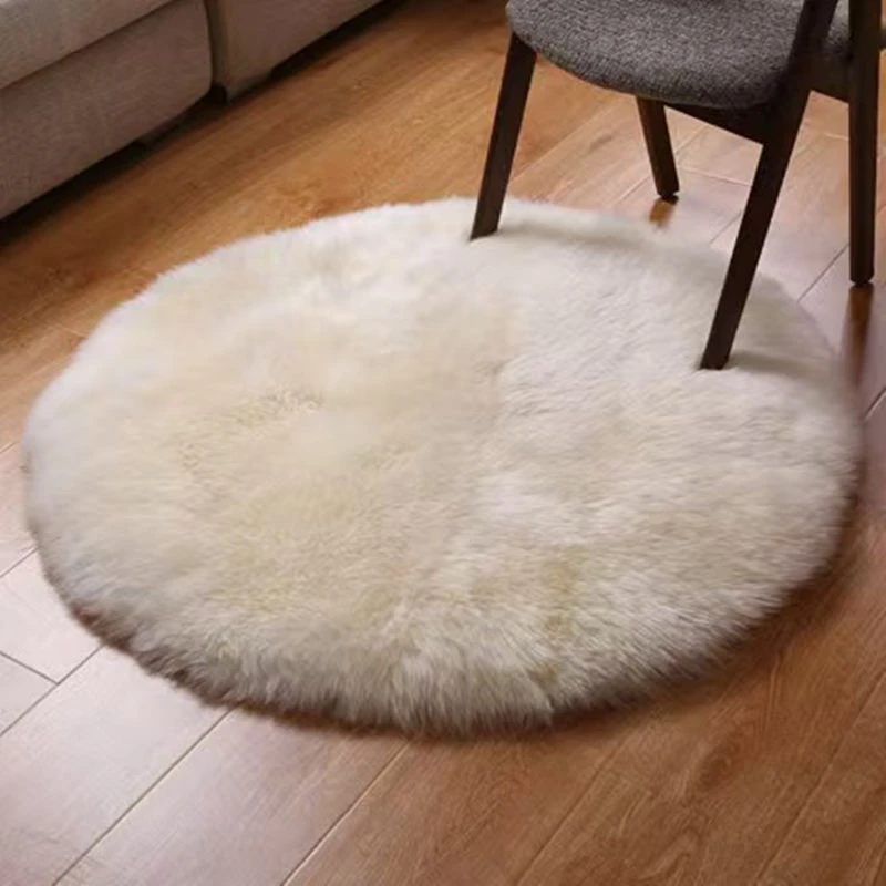 圆形羊毛地毯澳洲羊皮毯子衣帽间圆垫毯子加厚客厅奶油色长毛垫子