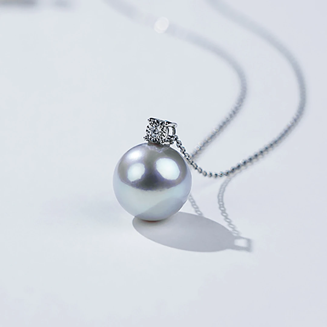 【鱼先生】蛇年 18k金镶钻大溪地铂金灰海水珍珠吊坠戴妃款吊坠颈饰