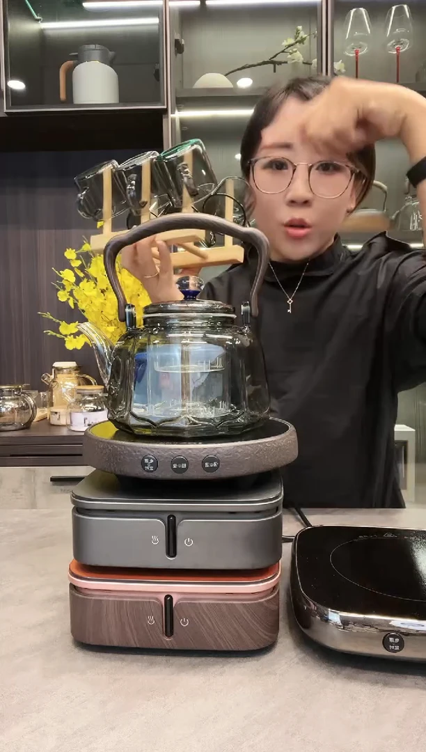 【闪购商品】@超薄铸铁炉+灰色莲韵壶+6个灰色杯+木架