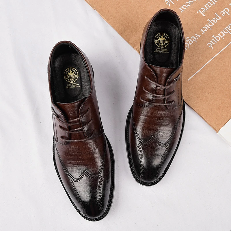 皮鞋男尖头新款男士休闲潮流英伦商务软底时尚百搭系带高档耐磨鞋