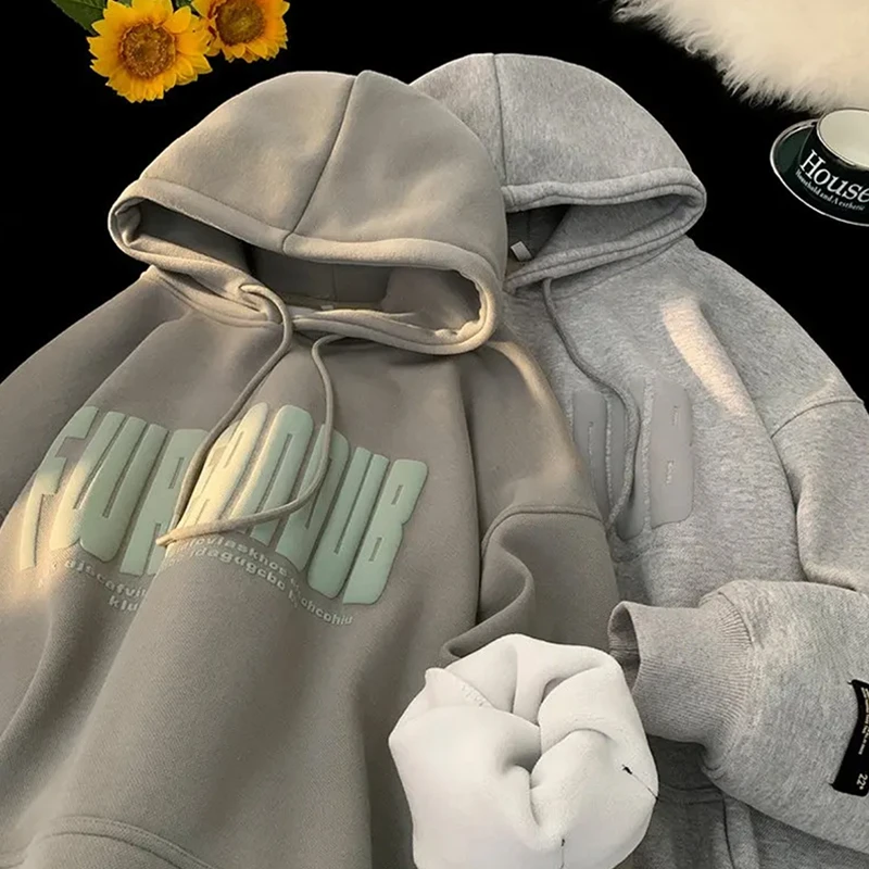 酒红字母秋冬款卫衣男款爆款2024新款加绒青少年男生重磅质感连帽