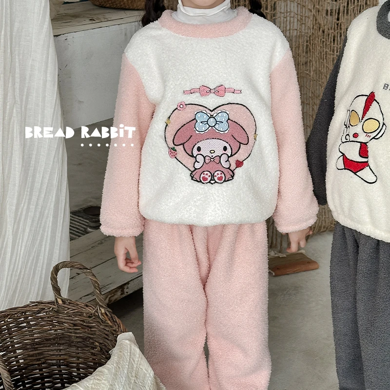 儿童冬季新款卡通云朵绒套装男女童加绒加厚家居服套装ZZTJ009