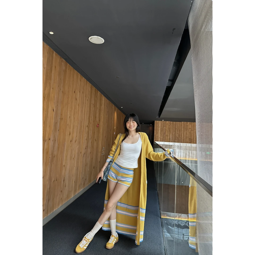 JINGDL【花蕾】～韩版辣妹两件套针织长款外搭&松紧腰针织短裤