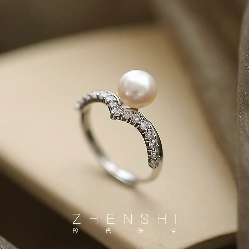 珍氏珠宝 天然淡水珍珠戒指女 开口可调节精致轻奢食指戒（西黎）