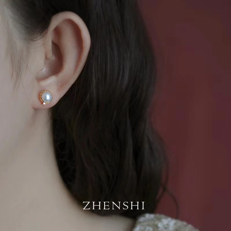 珍氏珠宝 天然淡水珍珠耳钉女 秋冬百搭高级感耳环耳饰  (珈百丽)