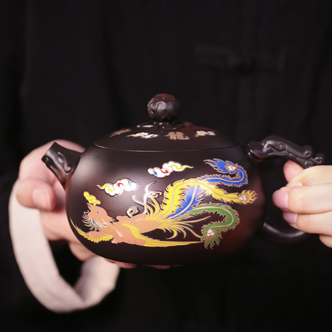 紫陶变色龙凤西施凤鸣壶大容量家用中式纯手工复古紫砂壶ZH00432