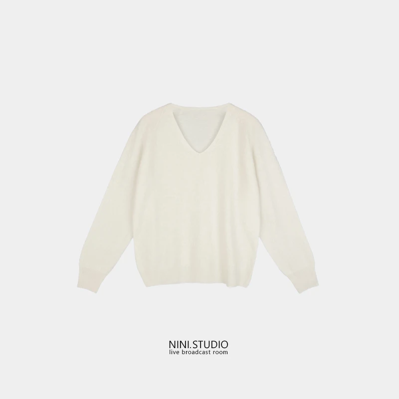 NINI.STUDIO【奶油可可】100%绵羊毛 V领针织毛衣