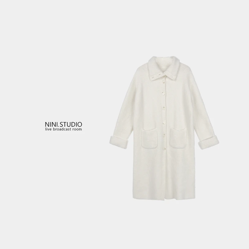 NINI.STUDIO【娇滴滴】羊驼毛绵羊毛 翻领针织长款毛衣外套