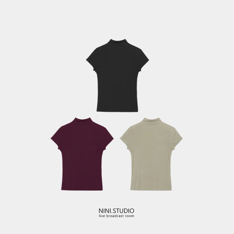 NINI.STUDIO【轻熟姐姐】兰精T丝美丽诺绵羊毛 半高领打底衫