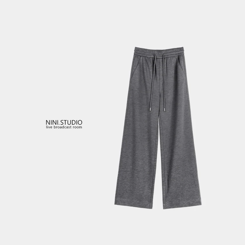 NINI.STUDIO【松弛调调】山羊ro醋酸 抽绳休闲裤大长腿裤