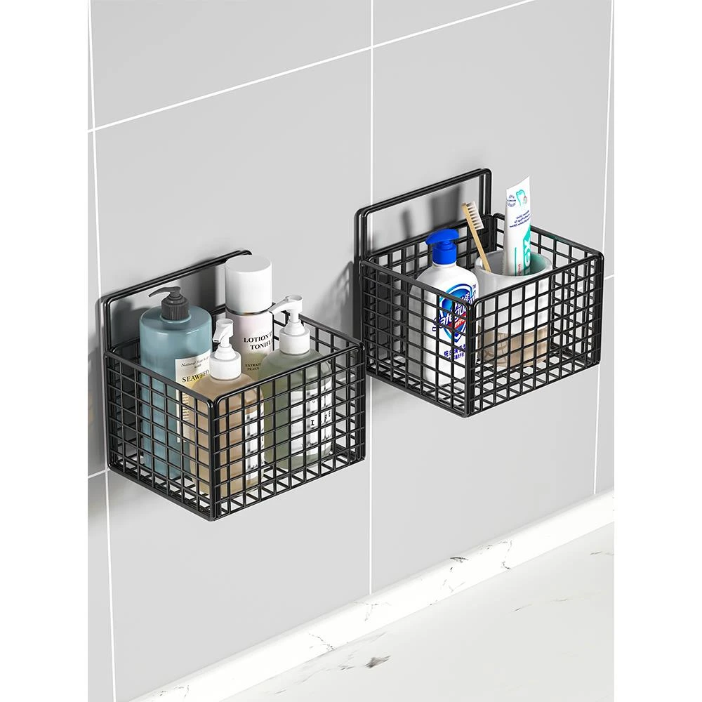 卫生间浴室置物架厕所免打孔架子墙上收纳洗手间壁挂式收纳篮小号