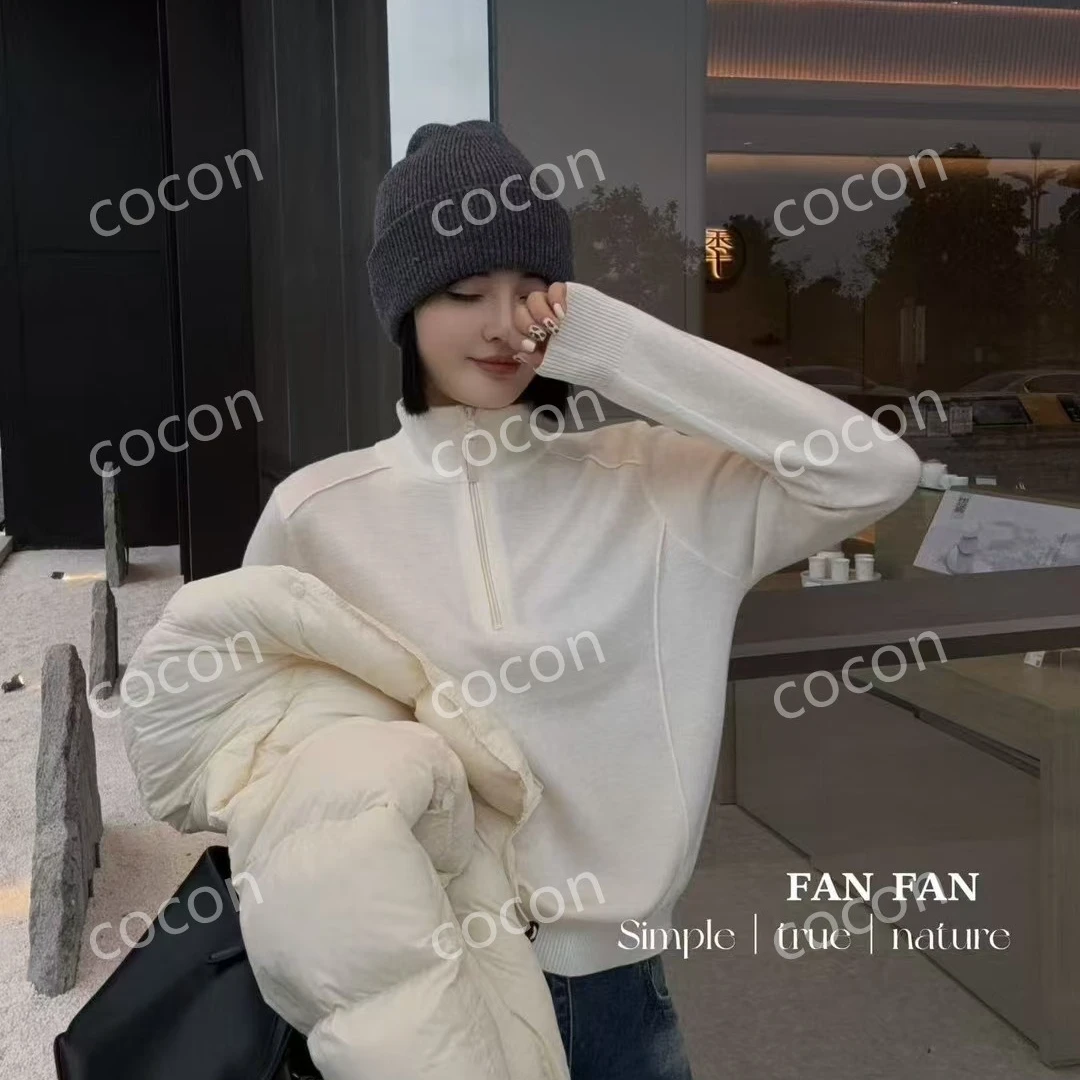 COCON-【线条感】时尚百搭休闲宽松立领冬季保暖长袖羊毛衫