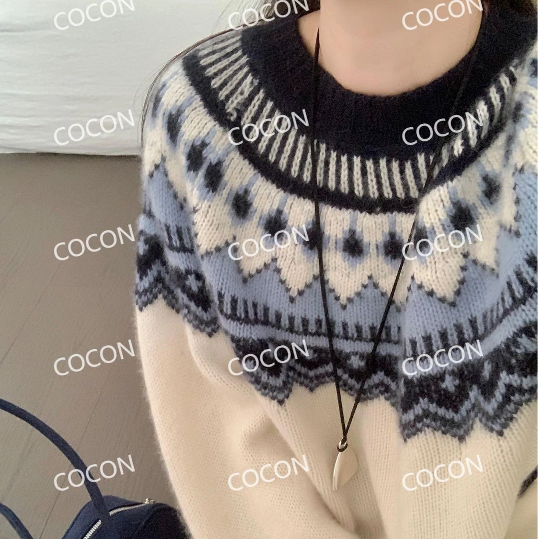 COCON-【暖冬森林】复古圆领韩版秋冬洋气长袖百搭宽松慵懒羊毛衫