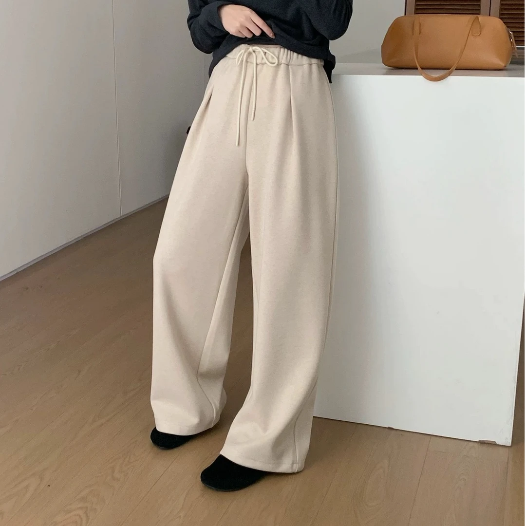 【高知姐姐】百搭宽松高腰纯色时尚秋冬休闲羊毛阔腿裤