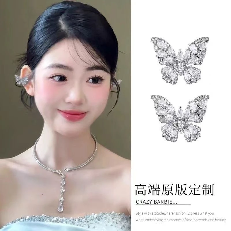 超闪~微镶蝴蝶耳骨夹女无耳洞耳饰耳夹众设计独特气质耳挂女新款