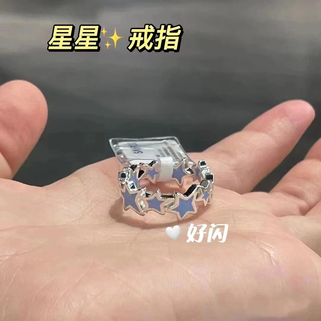 合金戒指 超甜星星戒指甜酷五角星小众可爱指环滴胶轻奢个性甜美
