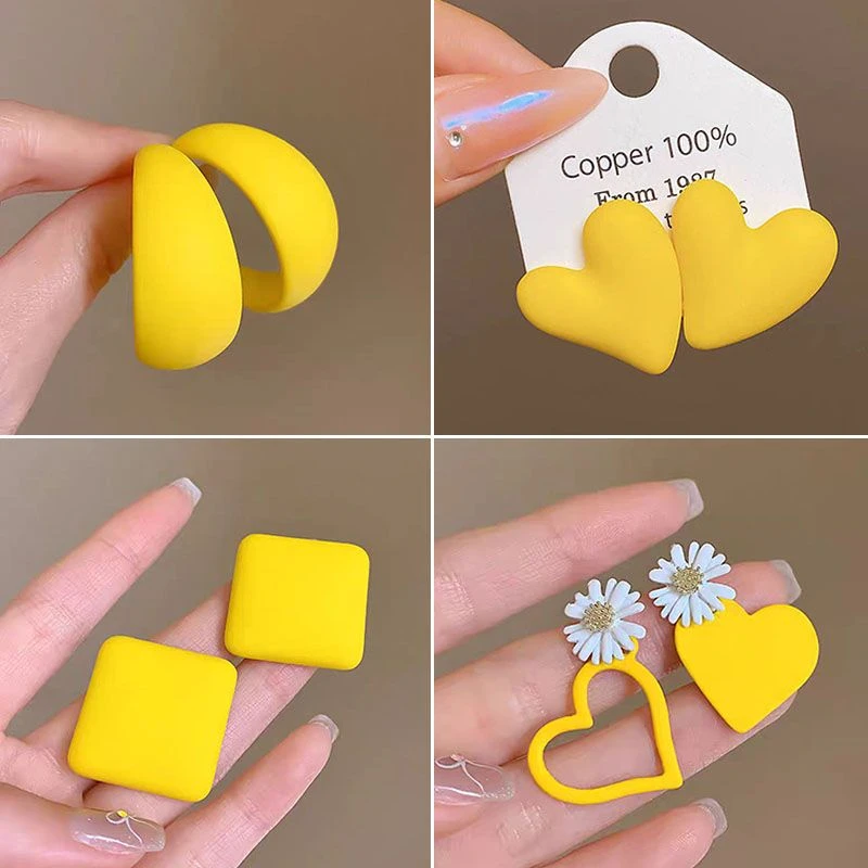 小清新黄色耳环女夏季2024年新款高级感耳钉小众设计独特气质耳饰