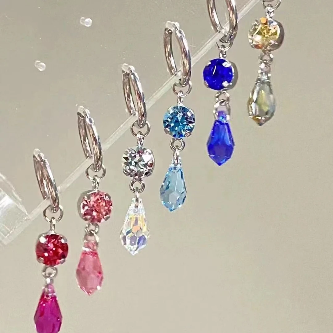 超闪华子耳坠之尖水滴六件彩色耳钉女新款耳扣个性时尚百搭耳饰