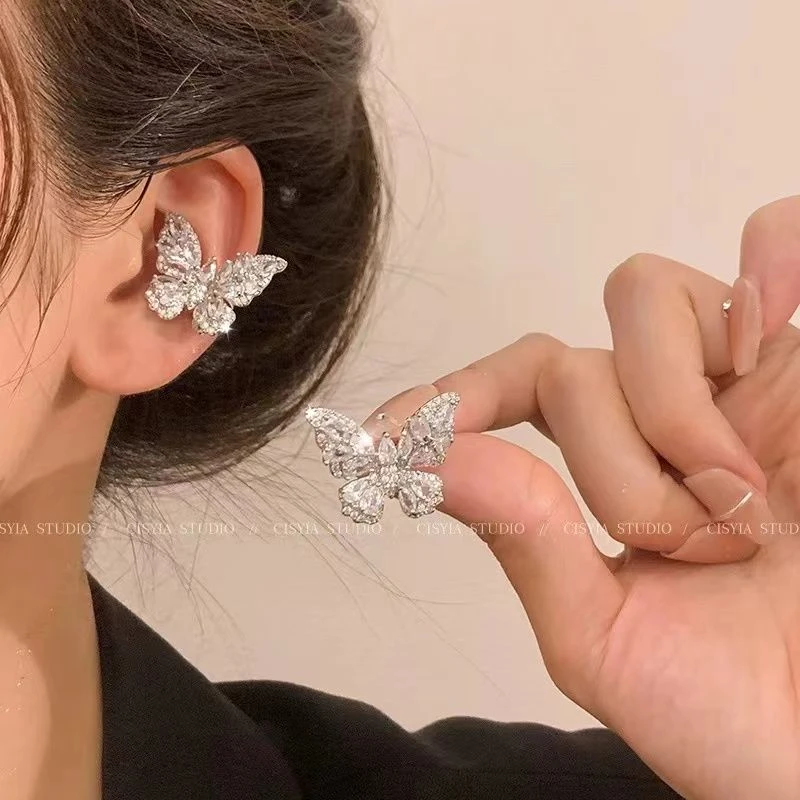 精致微镶蝴蝶耳夹轻奢高级感无耳洞耳骨夹小众设计感精灵耳饰