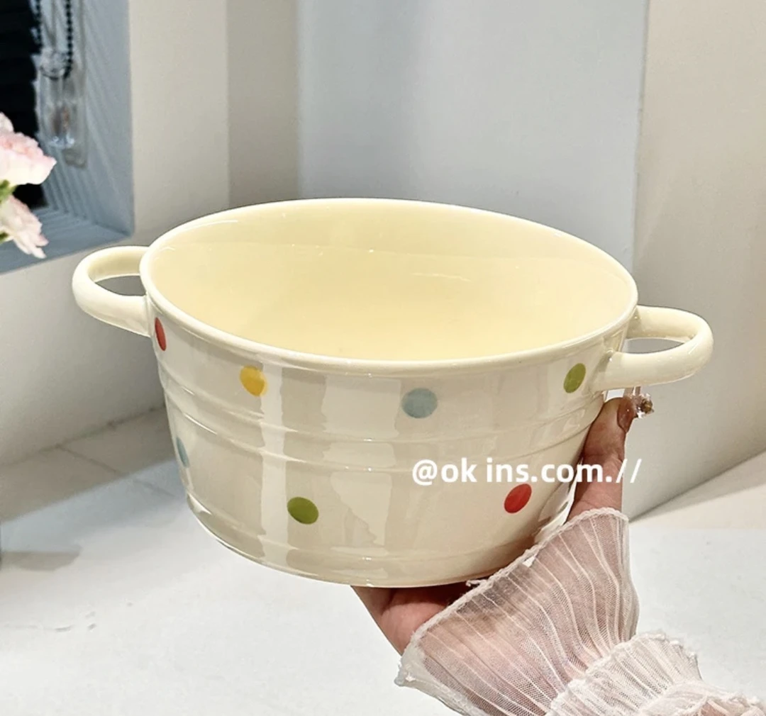 缤纷双耳汤碗陶瓷10英寸大容量泡面碗ins风汤盆大碗螺蛳粉碗