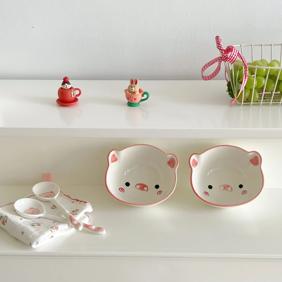 【happy小猪异性碗新款】陶瓷釉下彩米饭碗可爱少女心陶瓷碗盘餐具