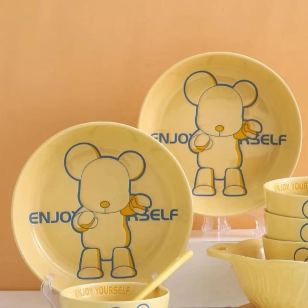 Qee暴力熊陶瓷餐具8英寸深盘两个装