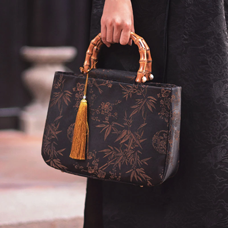 锦枫古色梅竹香云纱竹节包 复古旗袍包女包古风汉服包端午节礼物