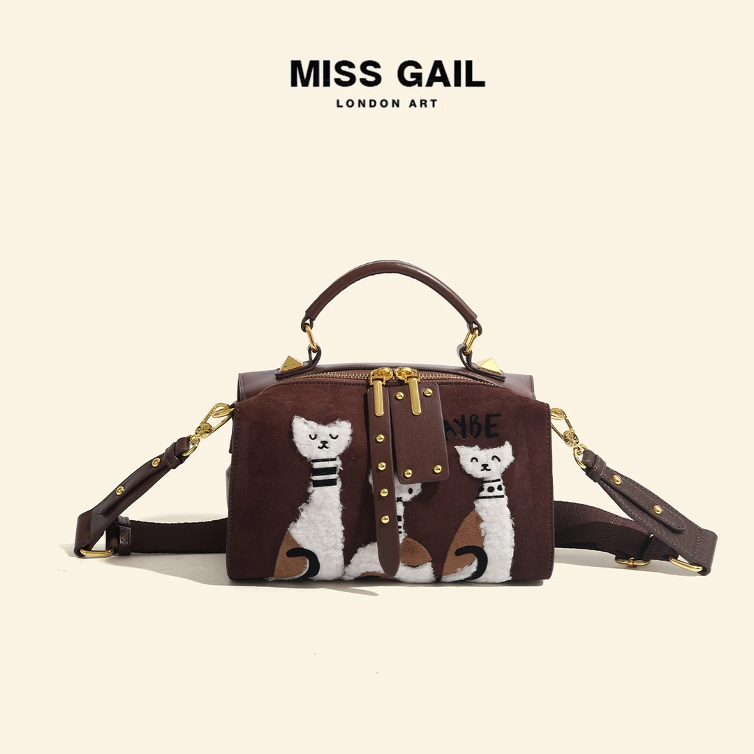 MISS GAIL小众设计可爱猫咪枕头包包女高级质感磨砂皮手提斜挎女