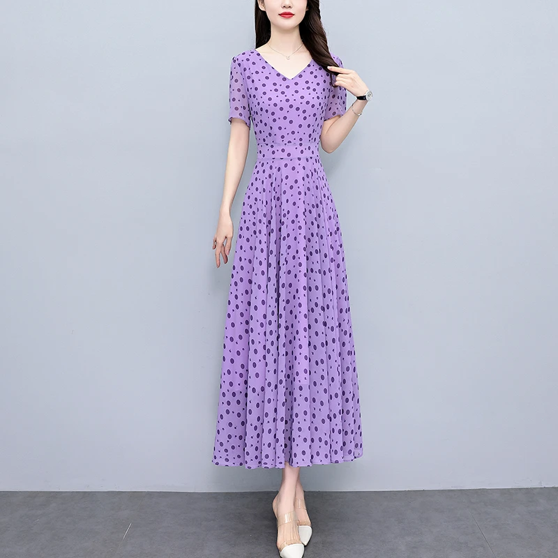 真丝碎花连衣裙女款爆款2025新款夏装短袖长款显瘦洋气大摆长裙子