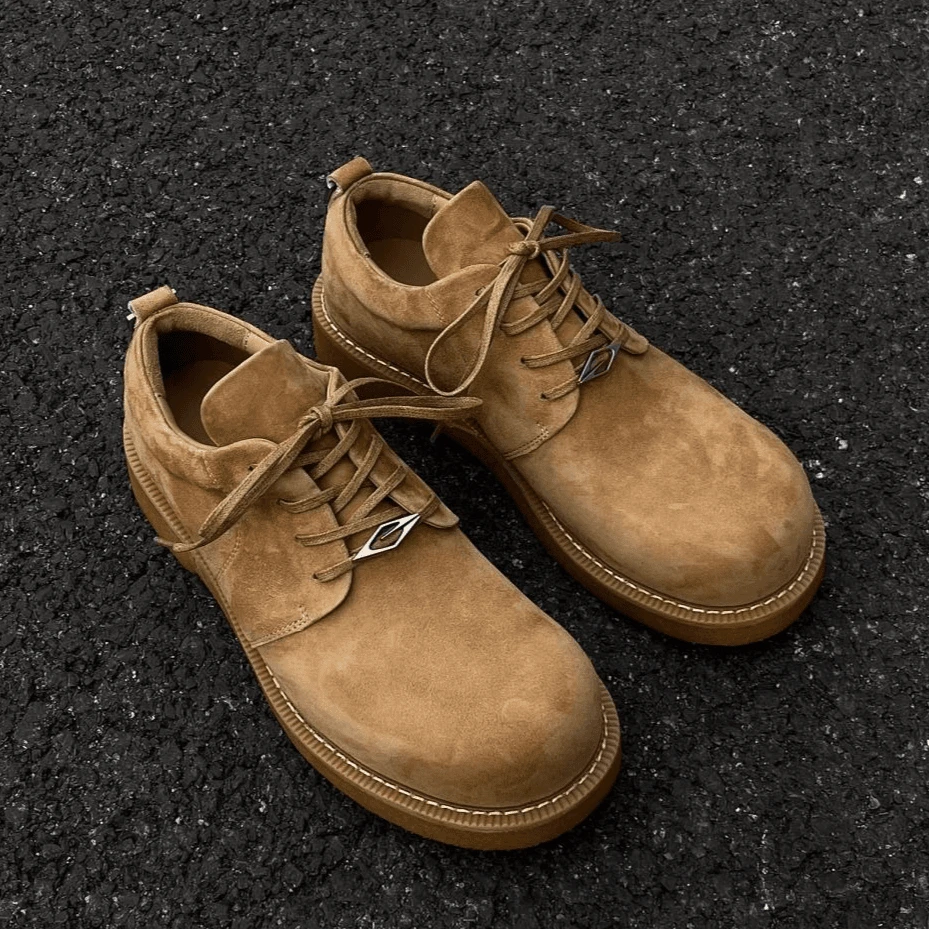 2025新款反绒皮大头德比鞋英伦风低帮大黄靴cleanfit圆头皮鞋男鞋