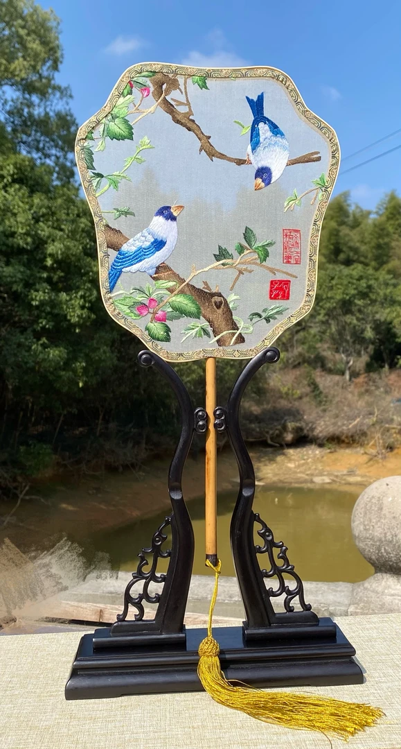 锐意湘绣纯手工刺绣双面绣摆件扇子团扇湖南特色出国礼品