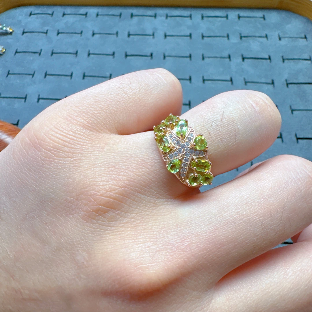 【颜玺优选】橄榄石925银戒指开口气质时尚