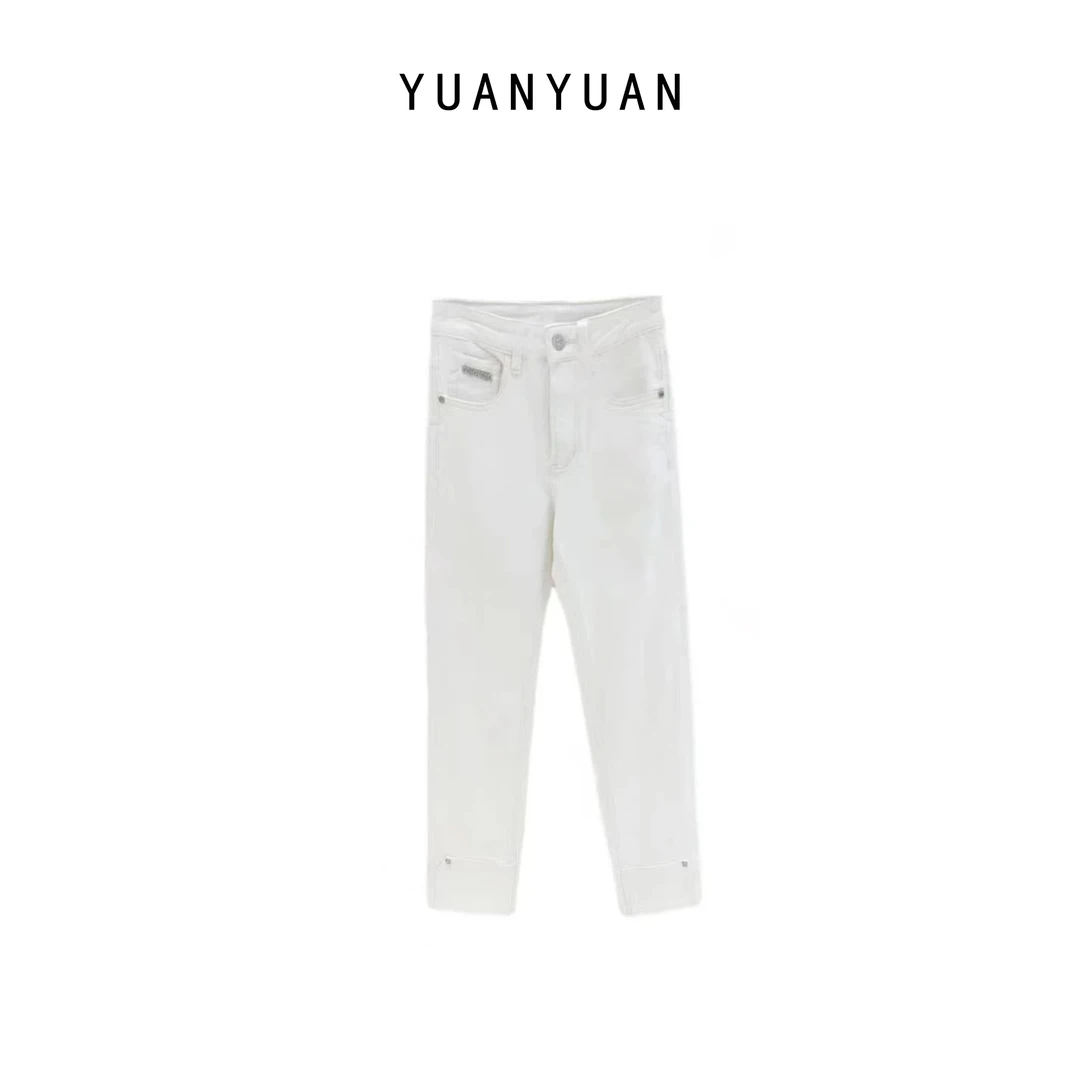 媛媛推荐【百搭】直筒裤高腰小脚裤白色时尚休闲春夏修身B1039