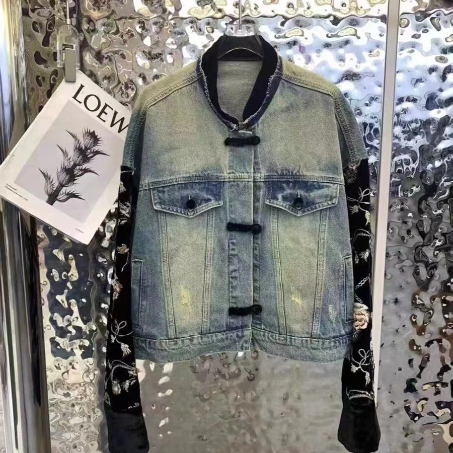 媛媛推荐【瑰丽夫人】国风结扣亮片牛仔外套9033#