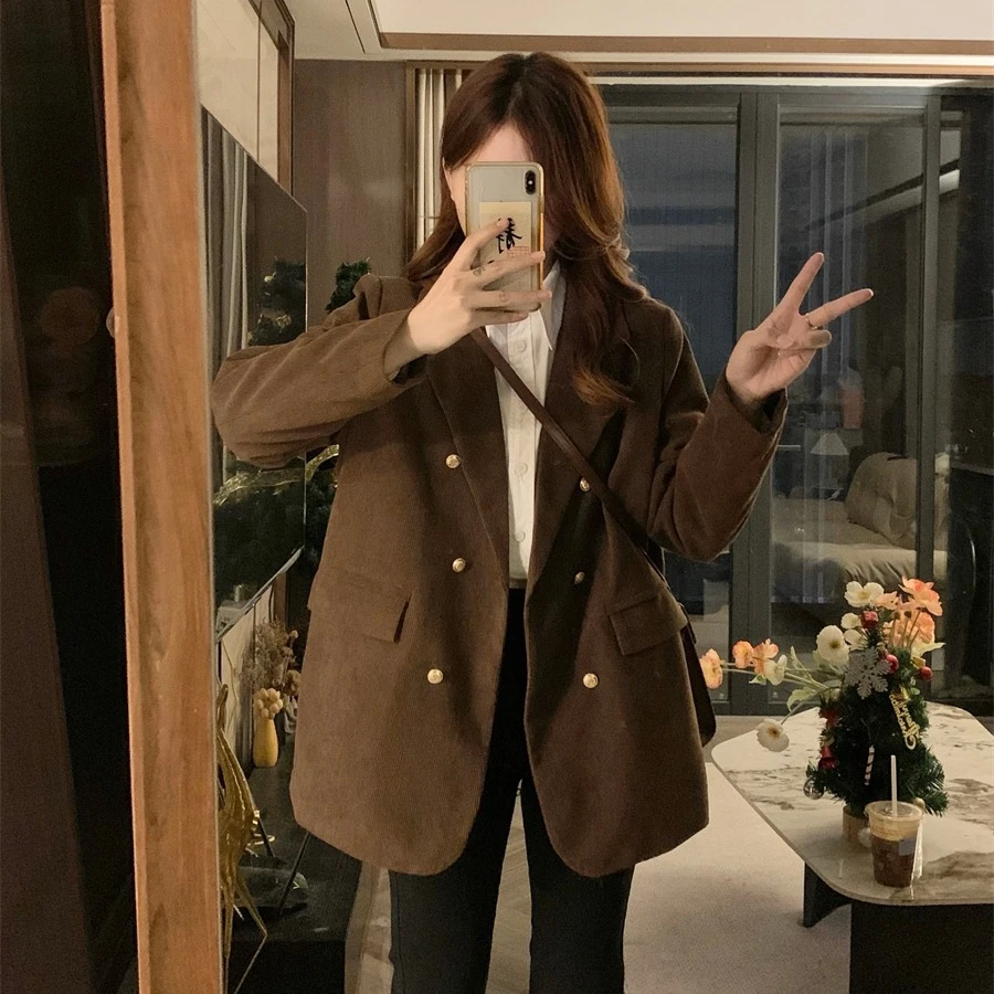 【胖娜】2024秋冬新款排扣口袋长袖加棉加厚上衣外套