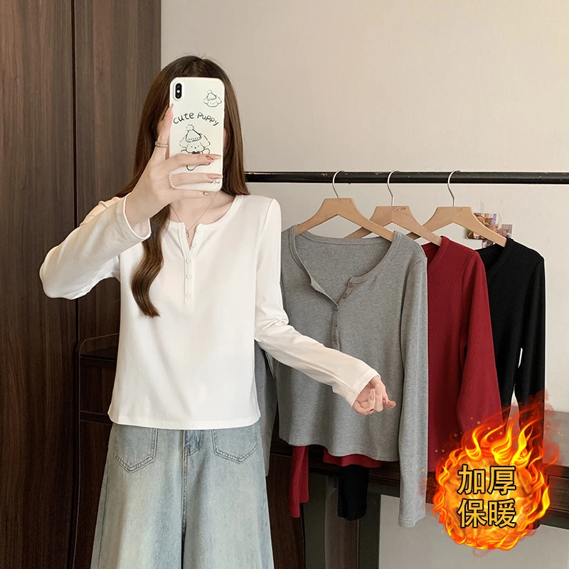 2024秋冬新款胖mm大码女百搭加厚保暖半开领内搭打底上衣33249