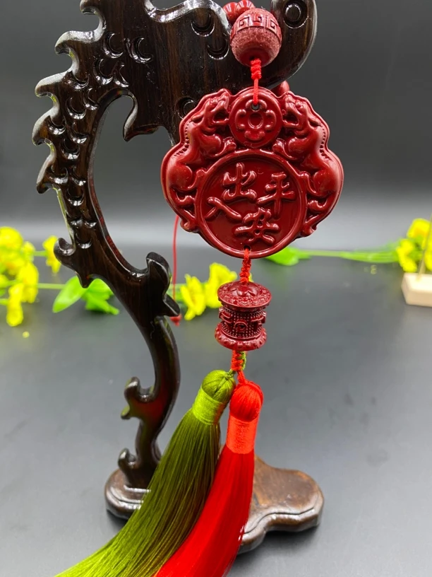 含辰砂工艺品朱砂车挂双貔貅款SLG017