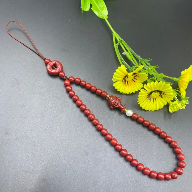 含辰砂工艺品朱砂手机挂链小鱼款SLG028