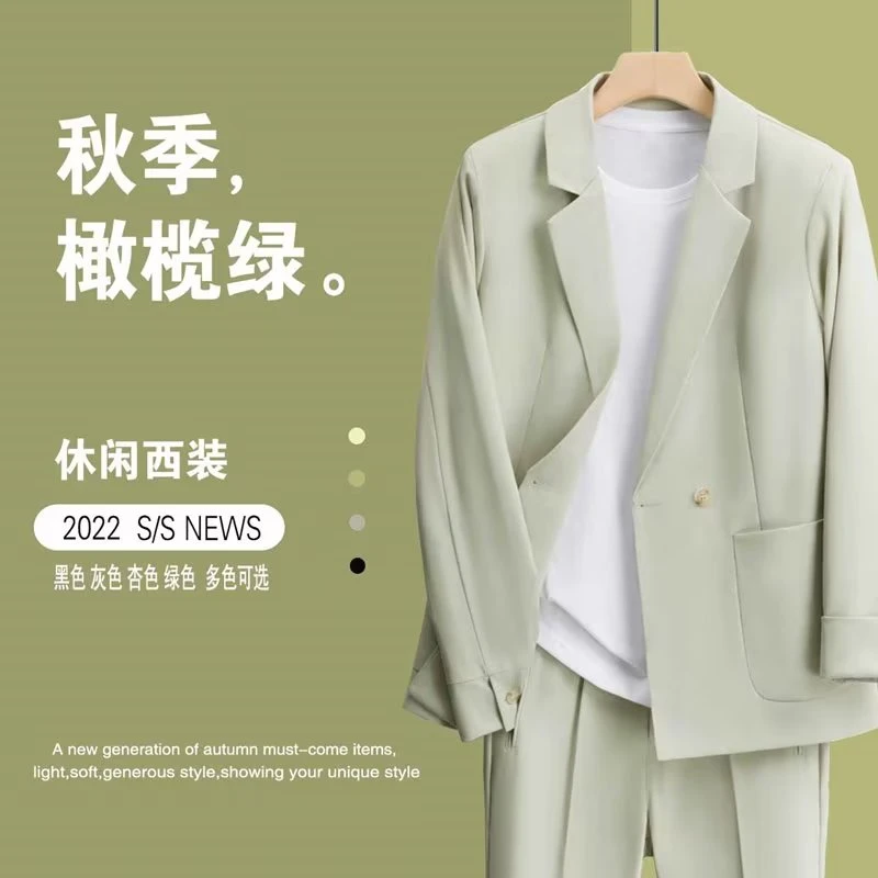 高级感坠感休闲西服套装男宽松韩版春季帅气痞帅潮轻熟小西装外套