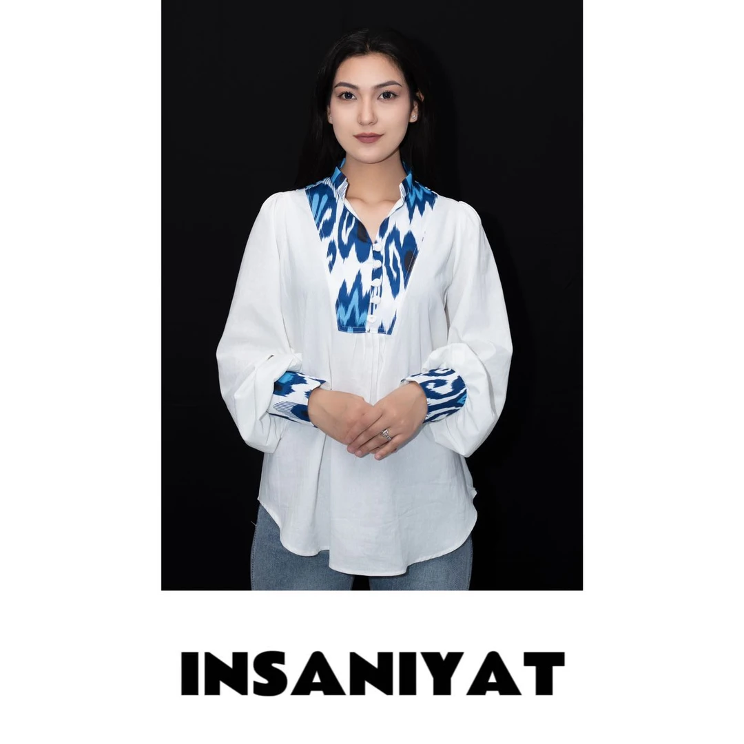 INNSANIYET/瑛沙昵雅艾特莱斯白色宽松长袖百搭休闲民族风上衣