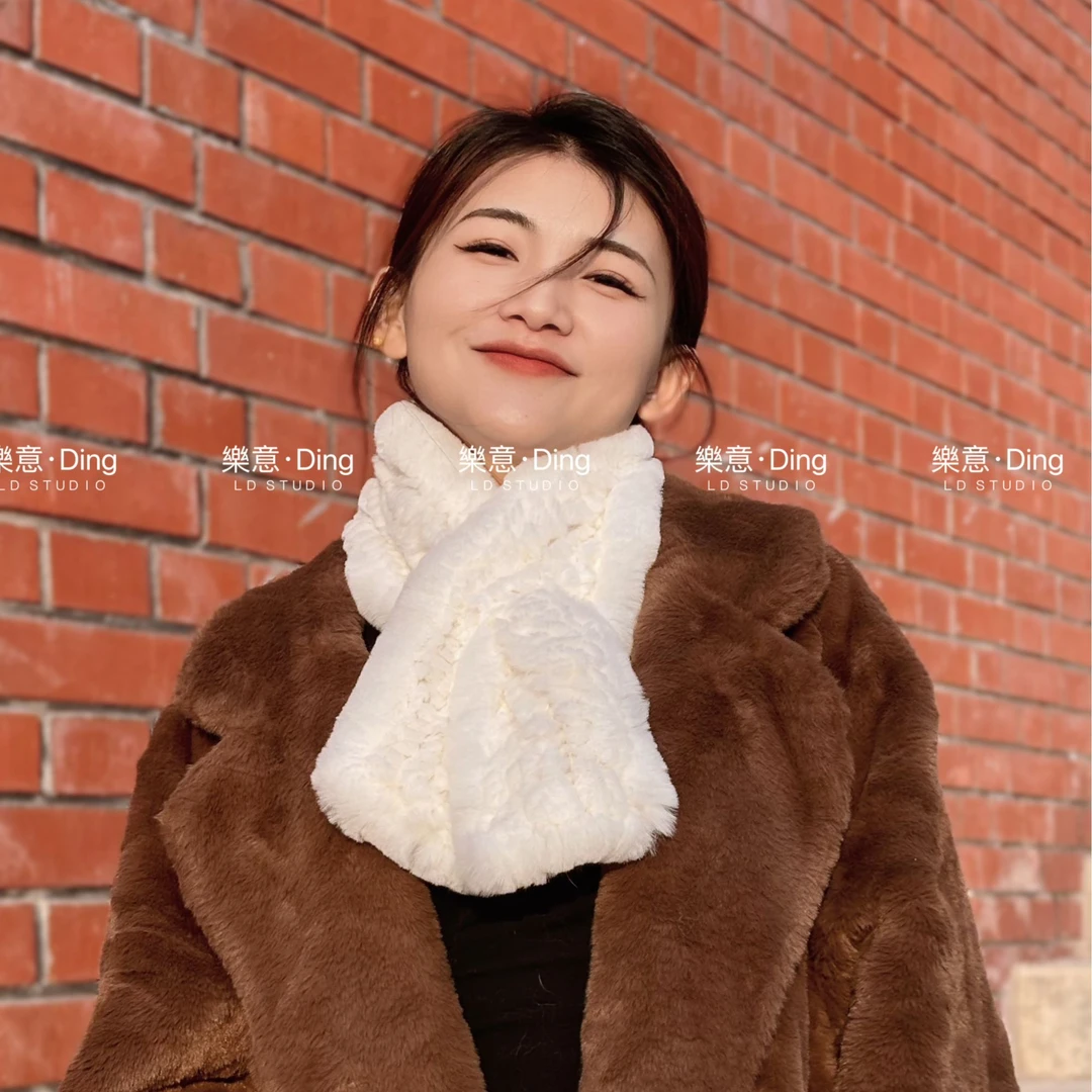 獭兔毛皮草围巾韩版冬季编织毛绒围脖保暖加厚女款网红时尚百搭