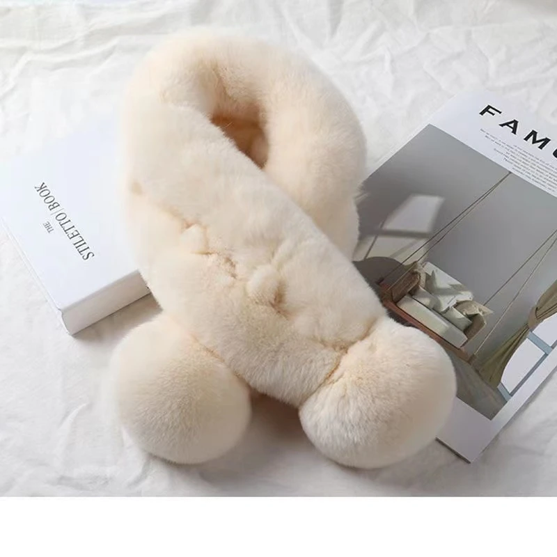 獭兔毛围巾女冬季加厚保暖可爱球球百搭毛绒围脖网红时尚女士冬款