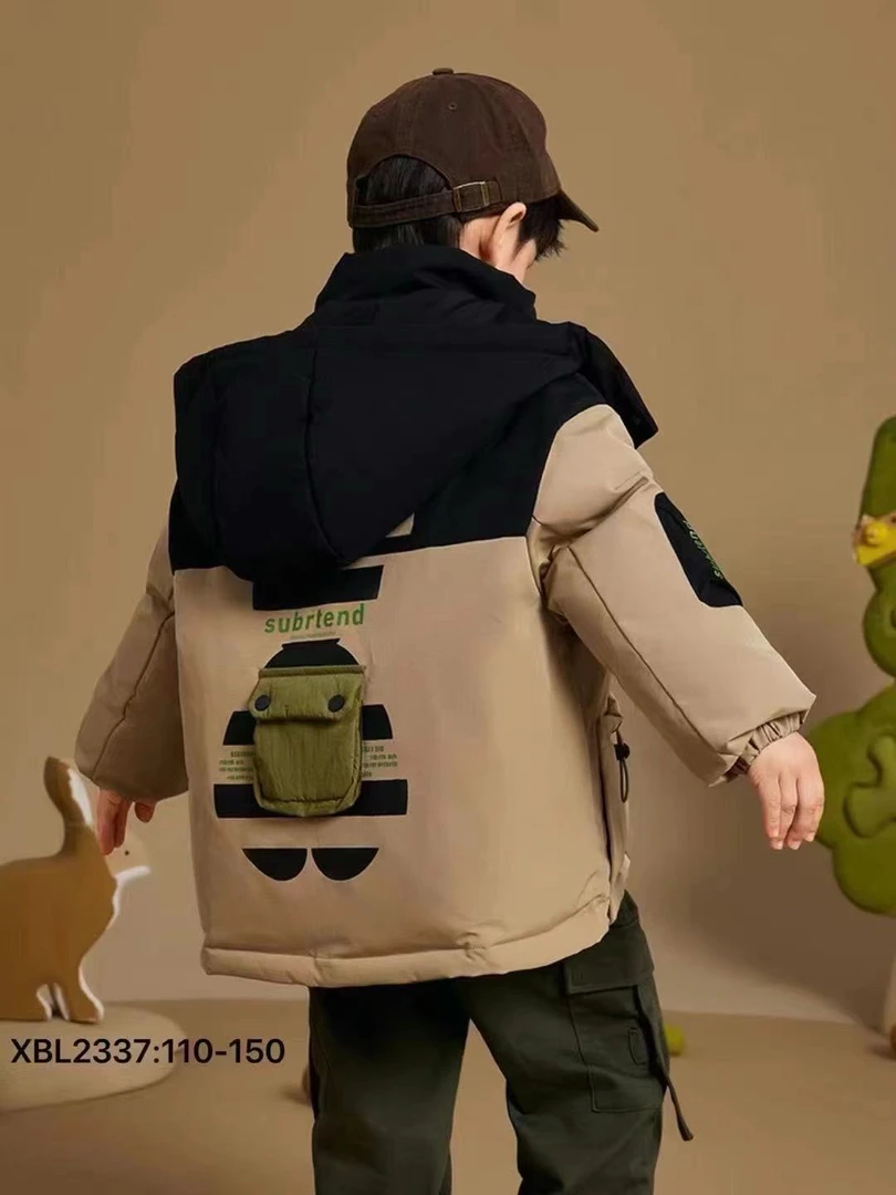 男女童冬季新款两面穿拼色连帽加厚保暖外套