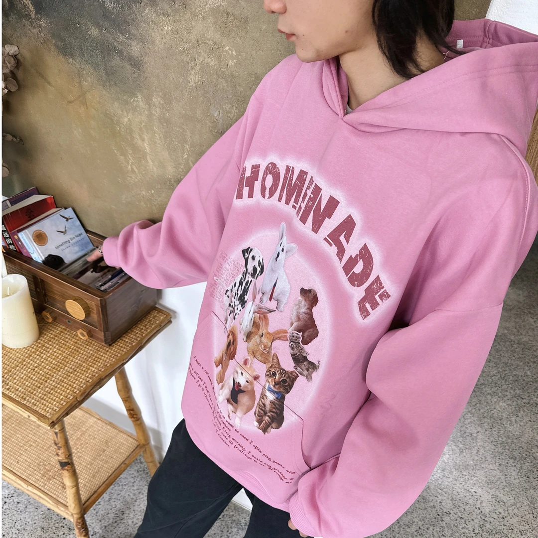 【猫狗大会】男女同款连帽套头秋冬慵懒长袖印花宽松休闲美式帽衫